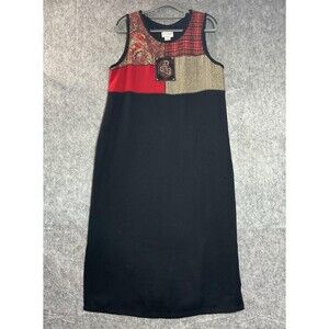 Vintage Napa Valley Dress Womens PL Black Patchwork Sleeveless Maxi Knit Petite
